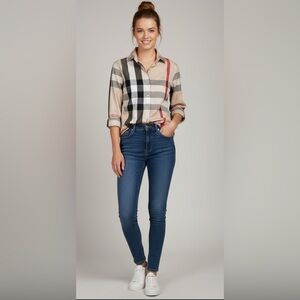 Burberry Beige and Black Button Down Shirt